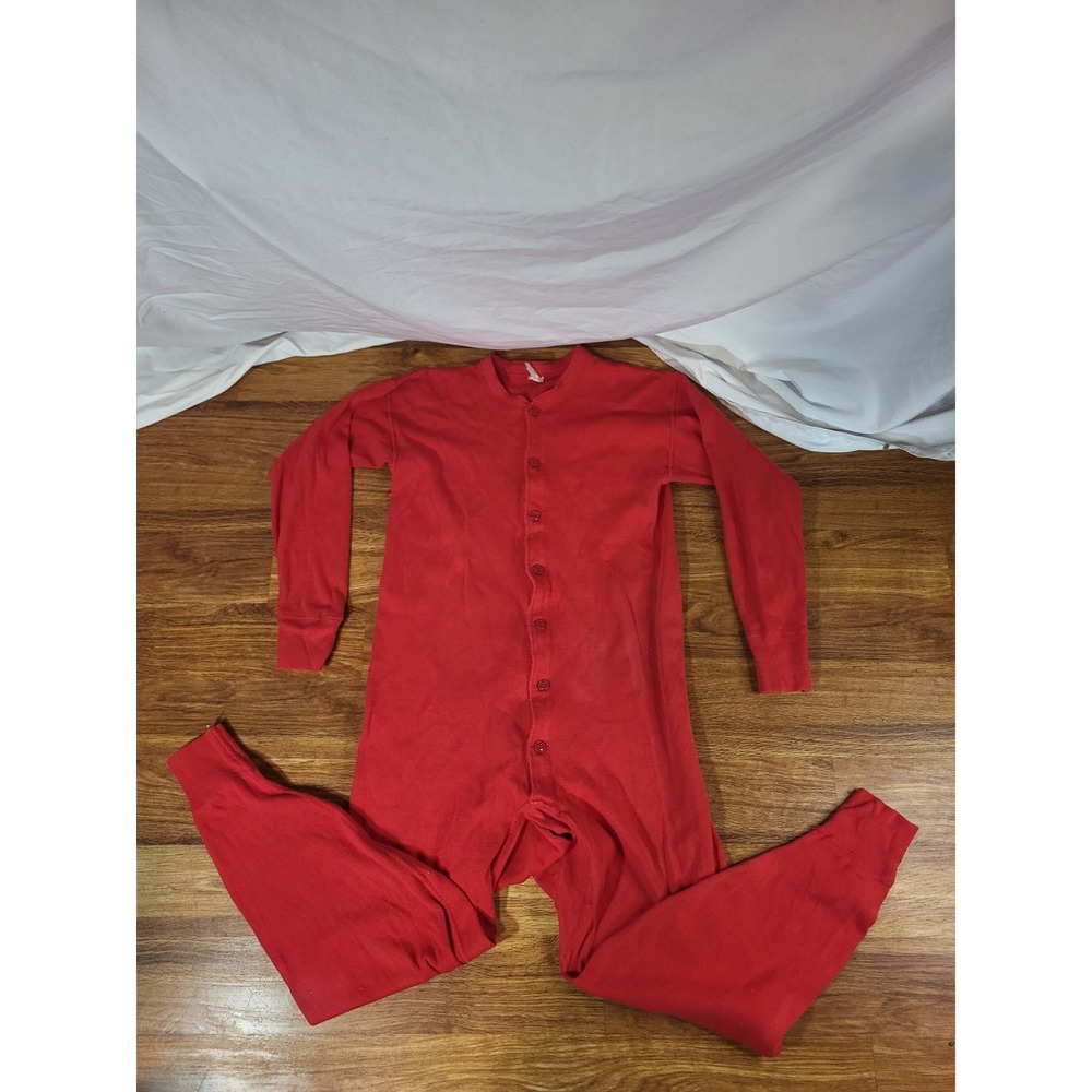 Vintage‎ Healthknit Red Union Suit Onepiece Long Johns Large Made USA pajama